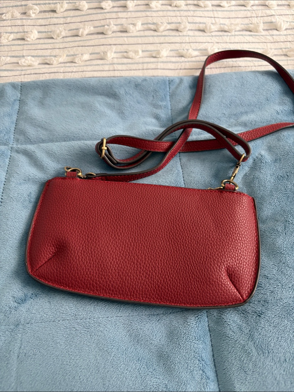 Joy Susan Red Pebbled Leather Wristlet Clutch with Gold Hardware - Picture 2 of 3